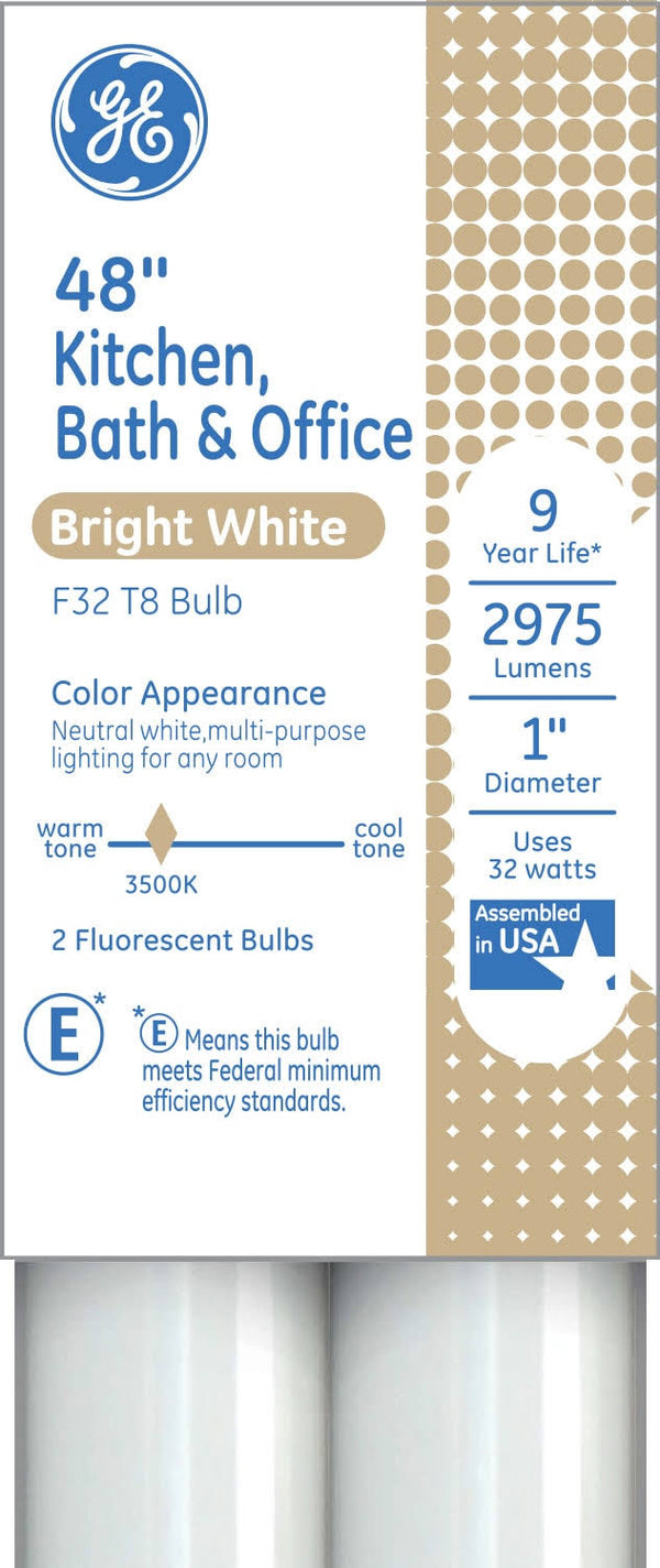 GE 32 W T8 1 in. D x 48 in. L Fluorescent Bulb Bright White Linear 3500 K 2 Pk